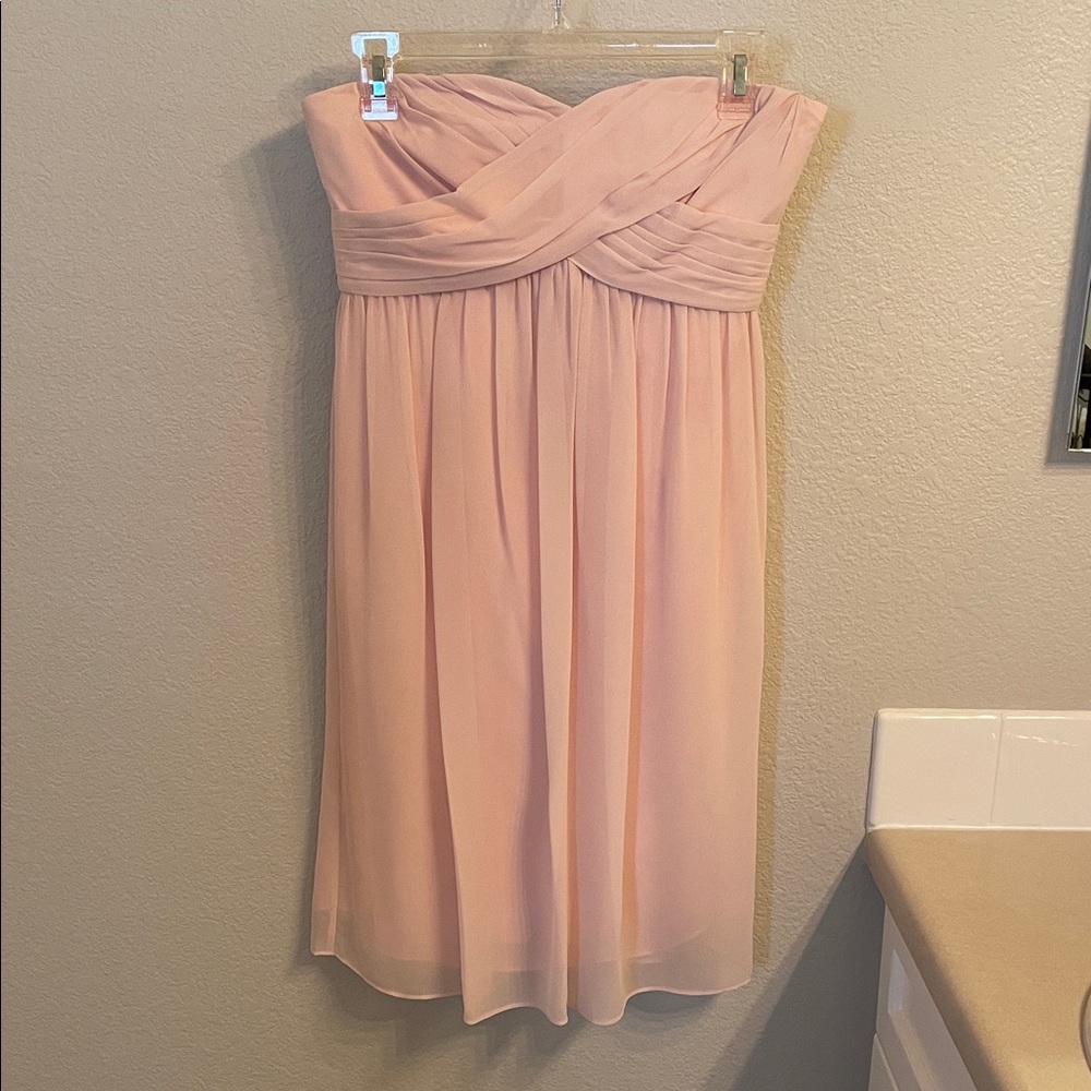 Bill Levkoff Strapless Blush Chiffon Midi Dress